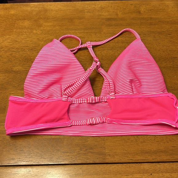 Juniors two piece swimsuit size large. Pink and white stripe high waisted suit. - Picture 8 of 8